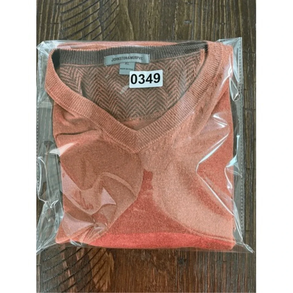 Mens‎ Silk Blend V Neck Sweater Size XL Orange Peppy Quiet Luxury Ivy League